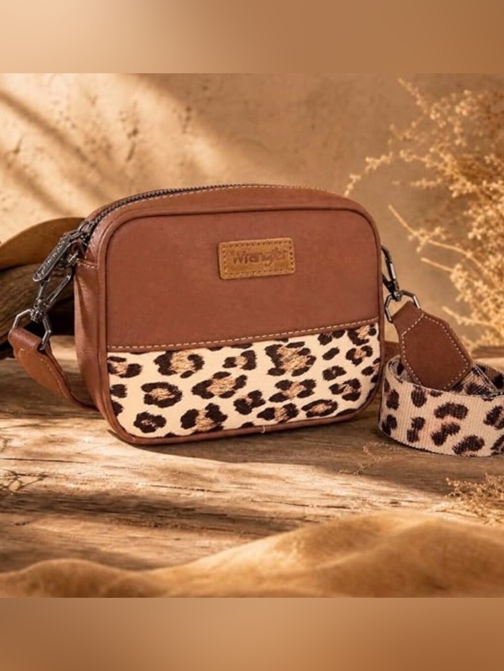 Brown Leopard-Accent Crossbody Bag